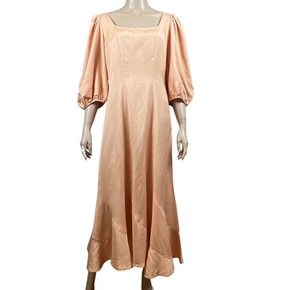 NWT Loeffler Randall Carmina Curve Seam Puff Sleeve Dress Cipria Peach Size 4 (0 - Picture 3 of 15